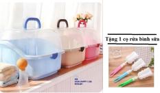 Giá úp bình sữa, ly có nắp đậy + Tặng dụng cụ rửa bình sữa, rửa ly