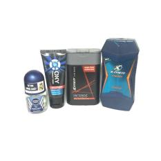 Trọn bộ dành cho nam giới 4 món gồm: 1 Chai dầu gội Xmen nước hoa sạch gàu thơm mát 70g/Chai + 1 Chai sữa tắm Xmen 85ml/Chai + 1 Chai lăn khử mùi Nivea for men 12ml/chai + Tặng 1 Tuýp rửa mặt Oxy 25g/tuýp