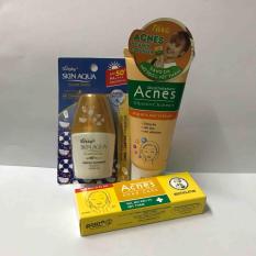 Combo 3 món : 1 tuýt sữa rửa mặt Acnes 25g + 1 Gel mờ sẹo và vết thâm 2g + 1 kem chống nắng 5g + tặng 1 túi đựng mỹ phẩm xinh xắn