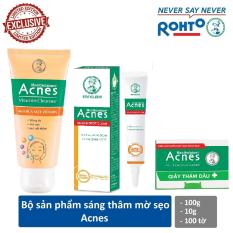 Bộ sản phẩm sáng thâm mờ sẹo Acnes (Acnes Vitamin Cleanser 100g + Acnes Scar and Spot Clear 10g + Acnes Oil Remover Paper 100 tờ)