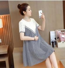 Đầm bầu caro phối ren váy bầu đầm suông đầm oversize thời trang công sở