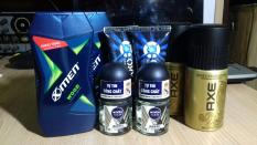 Trọn bộ 8 món cho nam giới : 2 dầu gội xmen 150g, 2 xịt khử mùi AXE 50ml, 2 lăn khử mùi nivea 12ml, 2 srm oxy 25g