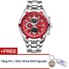 Đồng hồ nam dây thép không gỉ Curren 80KCN23 (Đỏ) + Tặng pin Nhật, móc khoá Khôi Nguyên