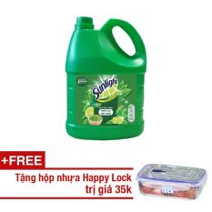 Nước rửa chén Sunlight Trà Nhật chai 3.8kg + Tặng 1 hộp Happy Lock