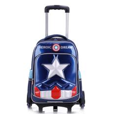 (FREE SHIP TOÀN QUỐC) Ba lô kéo lướt trên mọi địa hình 6 bánh xe Captain America Học sinh tiểu học Tặng áo cặp