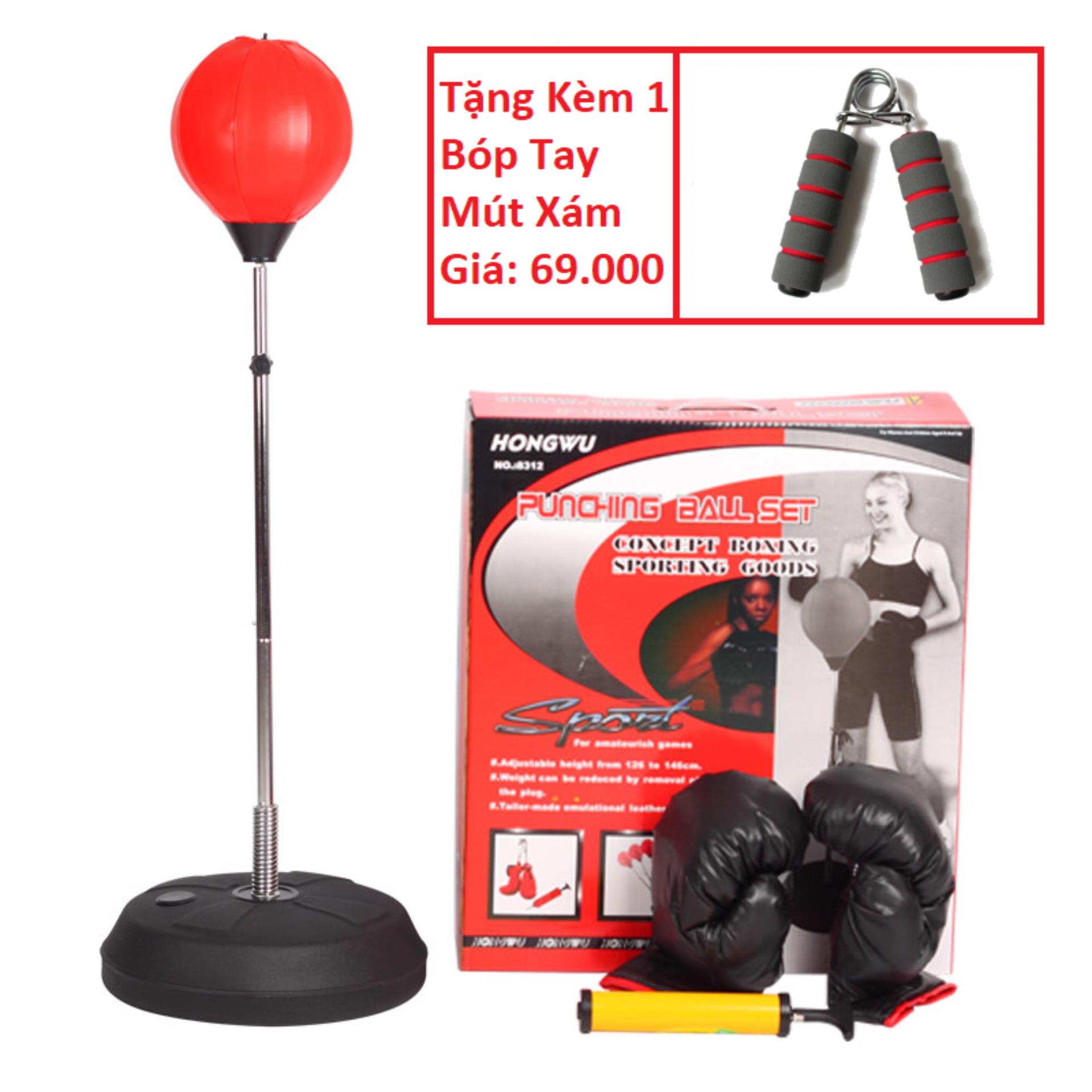 Bóng Tập Đấm Boxing Phản Xạ Cao Cấp (Đỏ) - TiGi Mall - Tặng Kèm Bóp Tay Mút