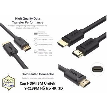 Cáp HDMI Unitek 3m Y-C139M