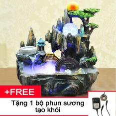 Thác nước phong thủy tiểu cảnh non bộ tặng miễn phí máy phun sương tạo khói