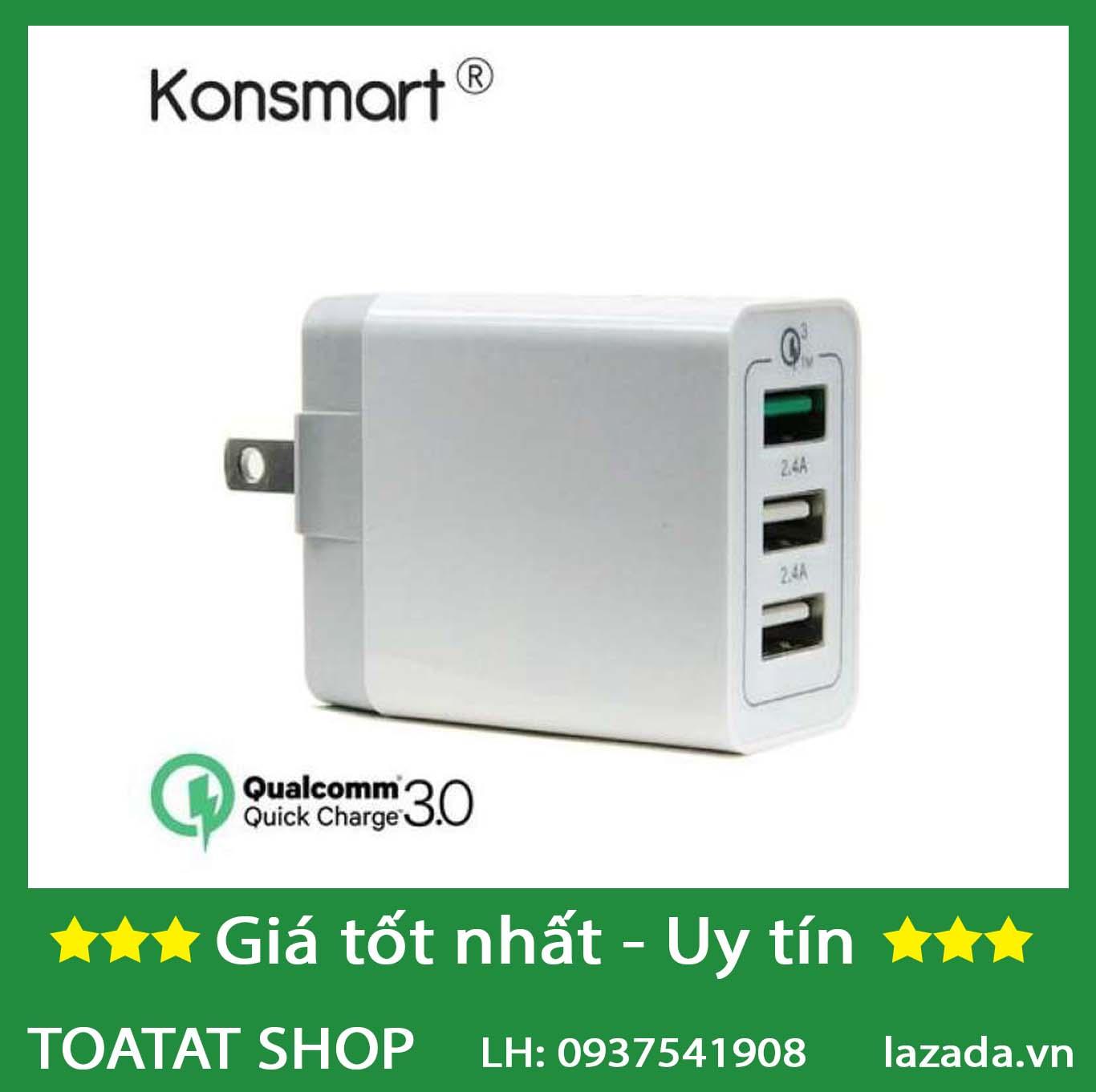 Sạc nhanh Qualcomm 3.0 với 3 cổng siêu bền, siêu nhanh ( Không kèm dây sạc)