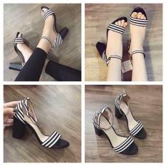 Sandal gót sọc trẻ trung, xinh xắn