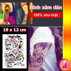 Hình xăm dán cao cấp kích thước 19 x 12 cm – Cá chép màu hóa rồng