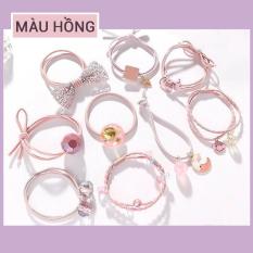 Bộ 9 Dây Buộc Tóc, Cột Tóc Hàn Quốc (Màu hồng)