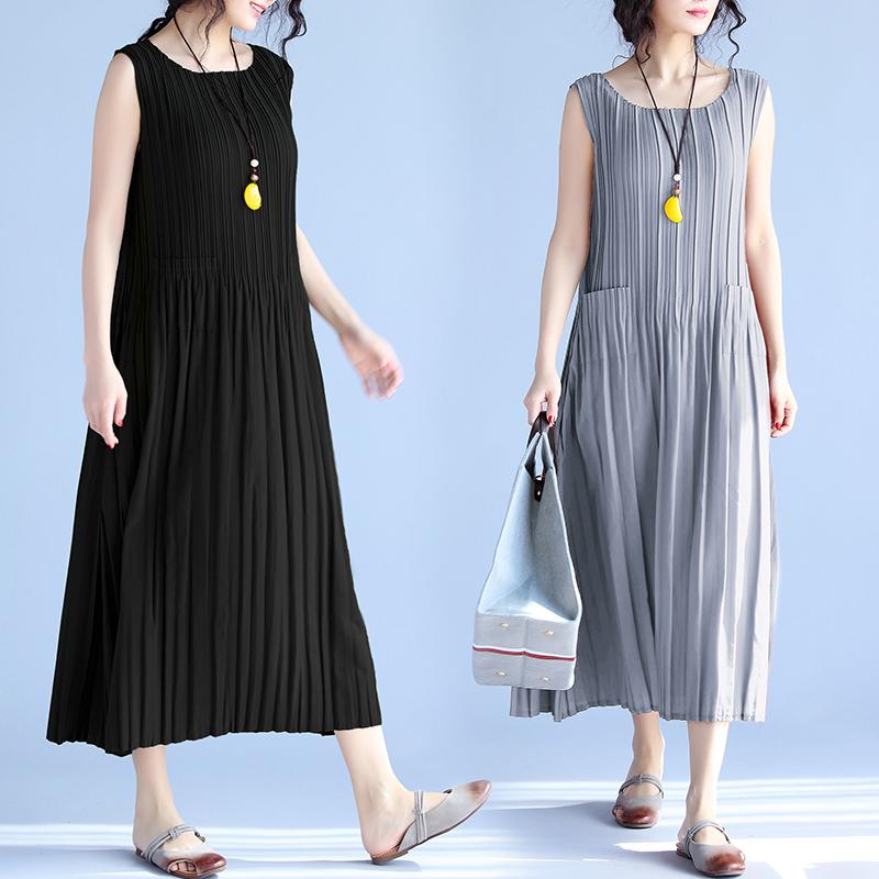 Váy Liền Xếp Ly Không Tay Size Lớn Phong Cách Hàn Quốcdành Cho Nữ