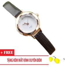 Đồng hồ nữ cao cấp Squart 202 (Dây Đen, Mặt Trắng) + Tặng Kèm Mắt Kính Xuyên Đêm