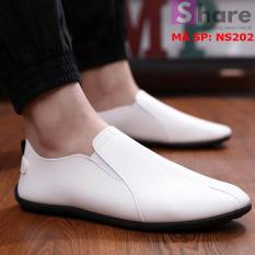 (TẶNG TẤT LƯỜI CAO CẤP) – Giày Lười Nam Hàn Quốc Màu Trắng