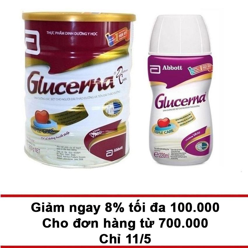 Bộ lon sữa bột Glucerna Hương Vani 850g + Chai nước Glucerna 220ml
