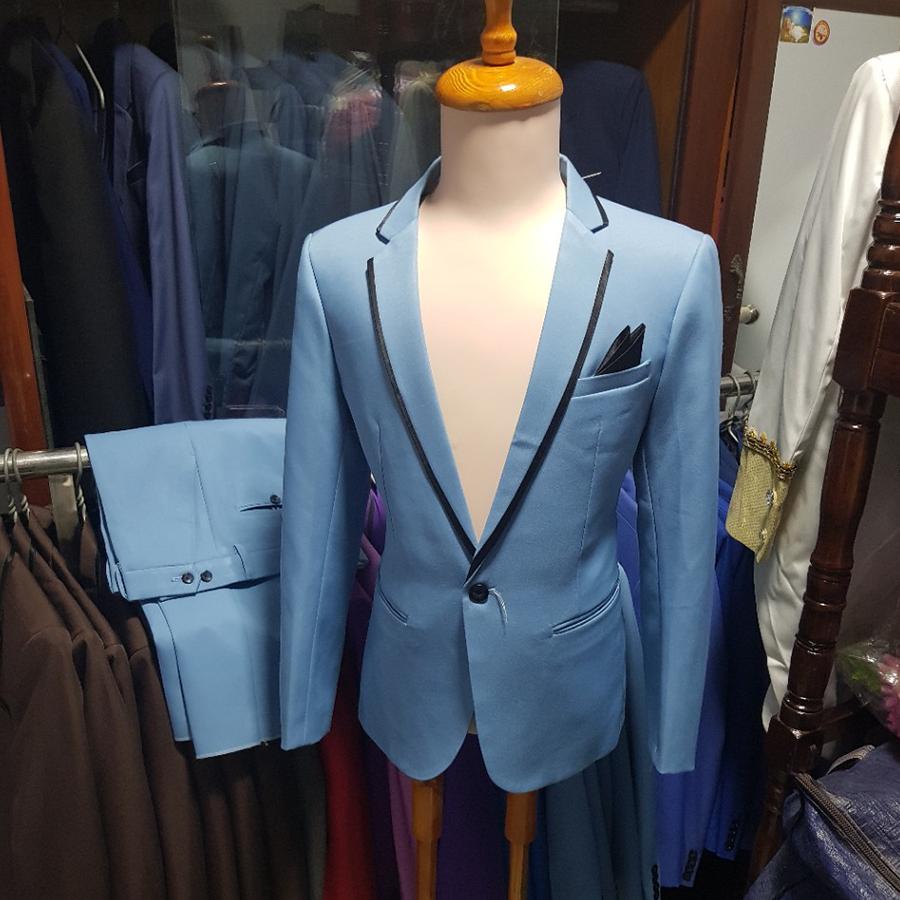 [Full Size] Bộ vest nam body kiểu xanh da trời viền đen