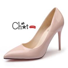 Giày Cao Gót Nữ Trơn Mũi Nhọn chất liệu da Simili chống thấm, đế đặt, gót nhọn cao 10cm, thiết kế thời trang
