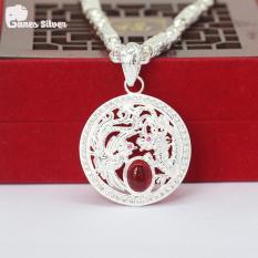 Bộ Dây Chuyền Bạc Nam Hoàng Gia 7 Chỉ Kèm Mặt Long Phụng Chầu Ngọc Đỏ Chất Liệu Bạc Cao Cấp – Thương Hiệu Ganes Silver (Bạc)