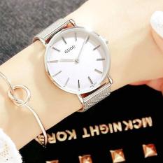 Đồng hồ nữ chống nước Guou dây kim loại giả lụa (màu bạc)