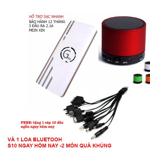 Pin sạc dự phòng G01 Litinum 20000MAH (Trắng) - hổ trợ sạc nhanh +Tặng ngay 1 CÁP 10 ĐẦU VÀ...