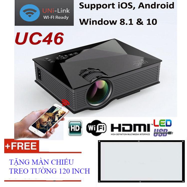 Máy chiếu Unic Uc46 Wifi + Tặng kèm màn chiếu dán tường 120 inch