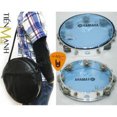 Combo Trống lắc tay và Bao đựng Lục Lạc Gõ Bo Tambourine Yamaha MT6-102B (Xanh Trong Suốt – Trống chơi nhạc chế gõ po – Xipo – Tặng móng gẩy Tiến Mạnh Music)
