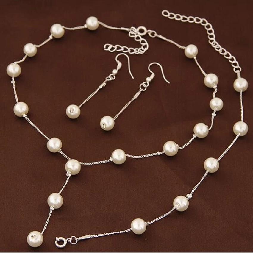 Bộ trang sức bạc 3 món bông tai, vòng tay, vòng cổ ngọc trai cao cấp