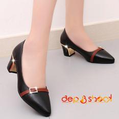 Giày Mũi Nhọn Gót Viền Màu Đen Có Size 43