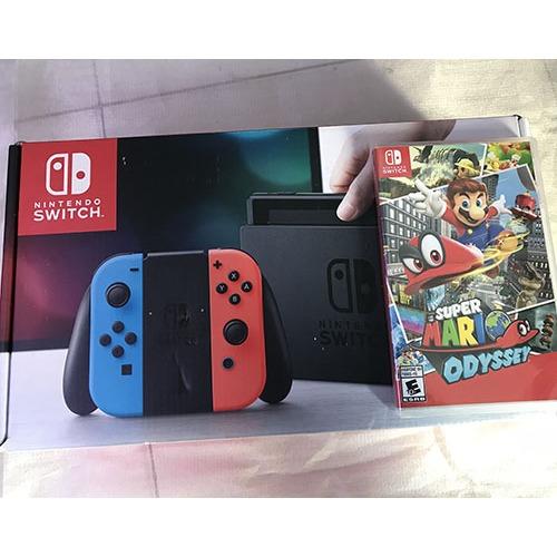 Combo máy chơi game Nintendo Switch With Neon Blue Red Joy-Con + game super mario odyssy