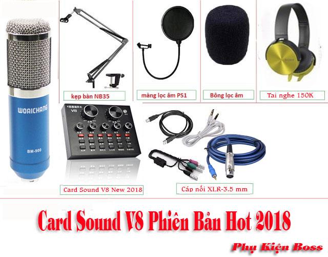 [ Siêu Hay (Tặng tai Nghe Trị Giá 150k) ] Combo karaoke online Card Sound V8, BM900, Bông lọc, Chân...