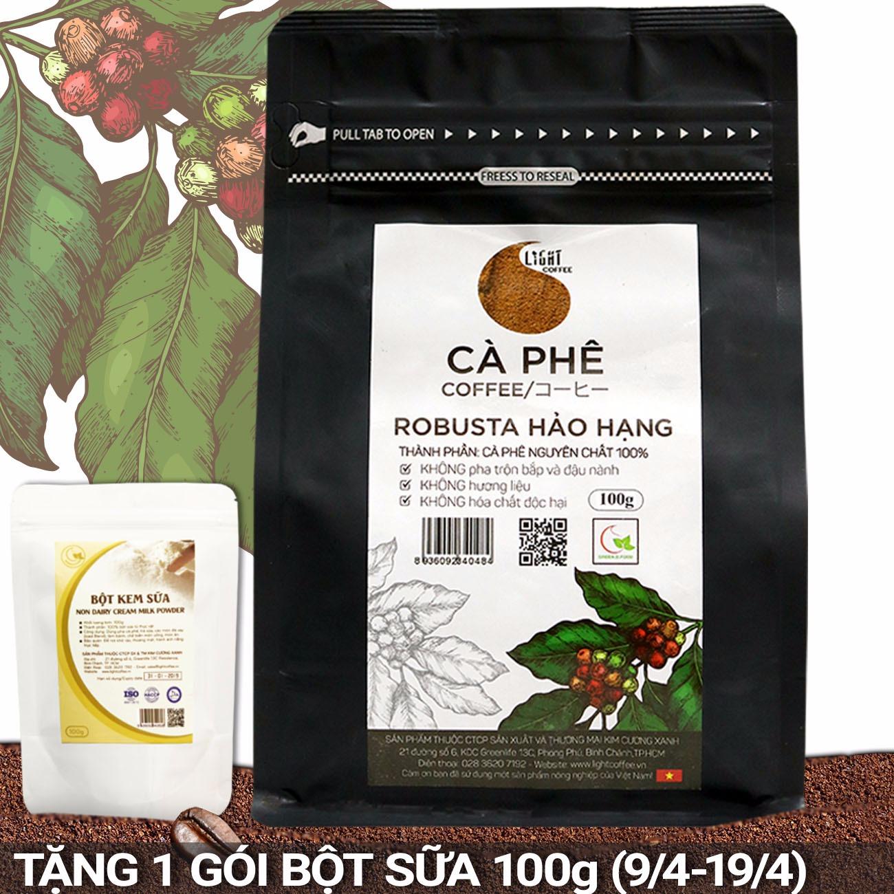 Cà phê bột nguyên chất 100% Robusta Hảo Hạng - Light coffee - gói 100g