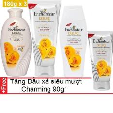 Enchanteur – Bộ sản phẩm : Dầu gội 180 g + Sữa tắm 180 g + Dầu xả tóc 180 g ++ Tặng Dầu xả tóc 90g – CHARMING