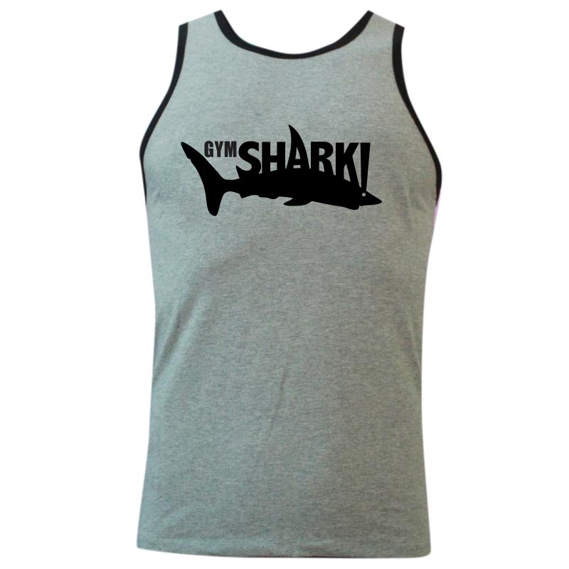 Áo Thun Nam Body Tập Gym Tank Top Viền Gym Shark Màu Xám Size L Cao Cấp Cổ Tròn Đẹp