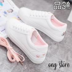 (hàng cao cấp) Giày thể thao nữ giày sneaker nữ thêu mèo xinh xắn (mèo gót hồng)
