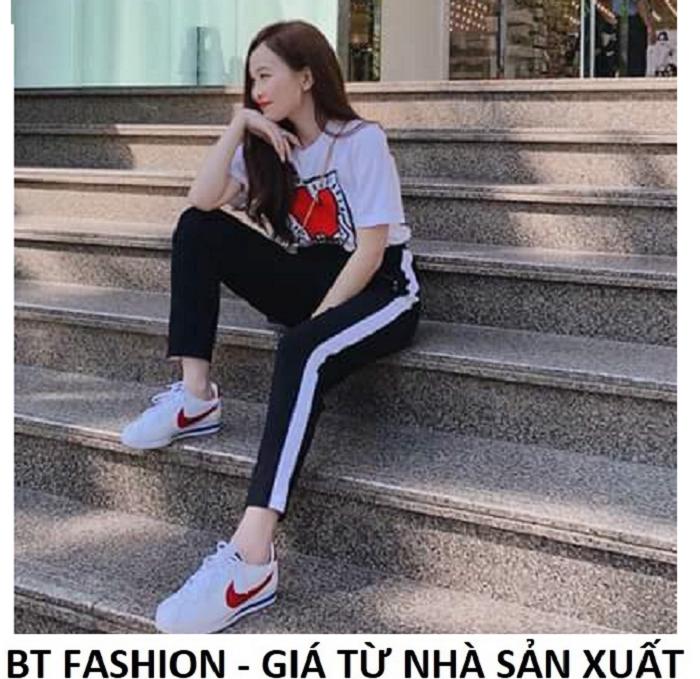 Quần Dài Nữ Thun Phom Rộng Jogger Thể Thao Thời Trang Hàn Quốc - BT Fashion (Sọc Xuông - 07)