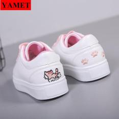Giày sneaker nữ thêu mèo dễ thương YAMET YA-0938TH Trắng Phối Hồng