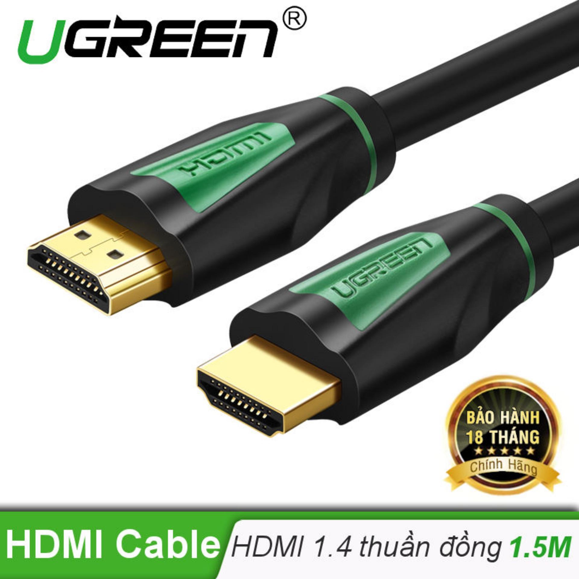 Dây HDMI 1.4 thuần đồng khử Oxy hóa, mạ vàng 24K dài 1.5M UGREEN HD116 30190 - Hãng phân phối...