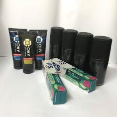 Bộ 09 món : 4 chai xịt Axe (50ml/chai) + 3 sữa rửa mặt Oxy (25g/tuýt) + 2 kem đánh răng PS (30g/tuýt) + tặng 1 túi đựng mỹ phẩm