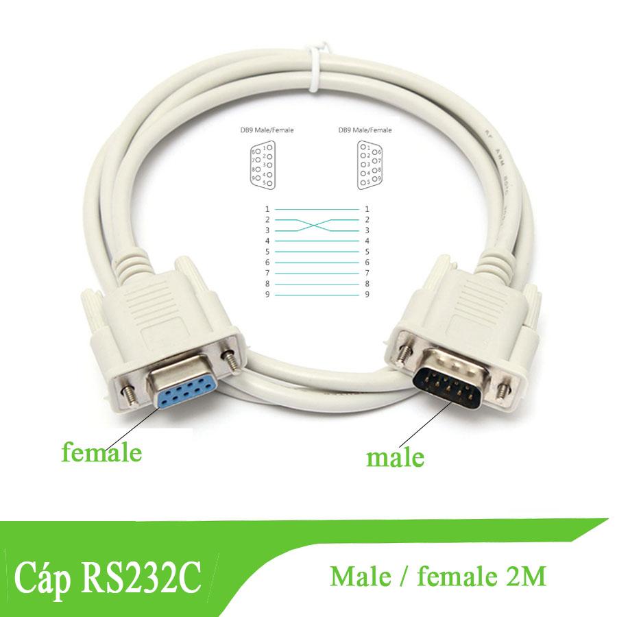 Dây cáp RS232 ( DB9) cáp com 9 chân male/female cable D-SUB 9 pin 9M/9F nối chéo - dài 2M