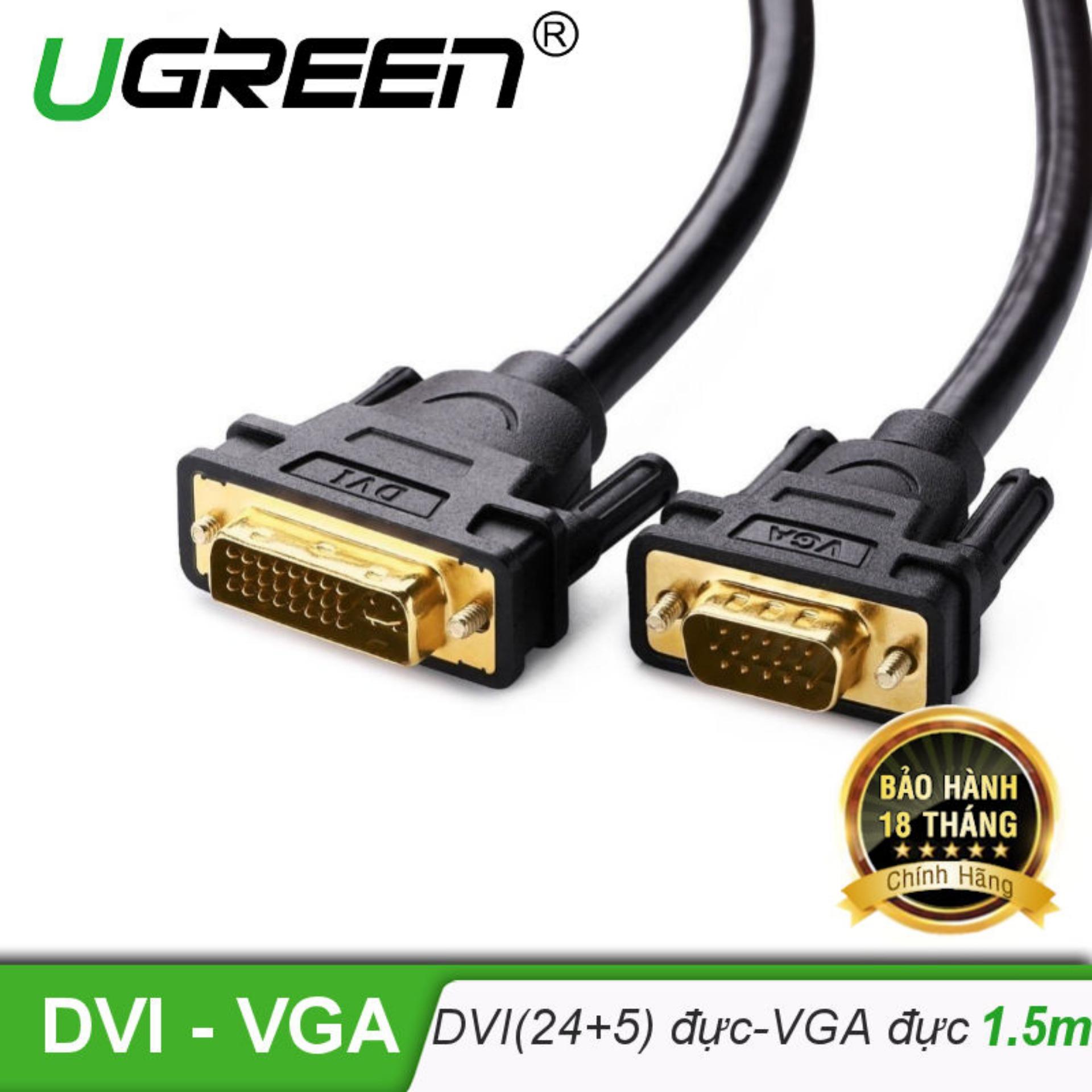 Cáp chuyển DVI-I (24+5) đầu đực sang cổng VGA đực dài 1.5m UGREEN DV102 11617 - Hãng phân phối chính...