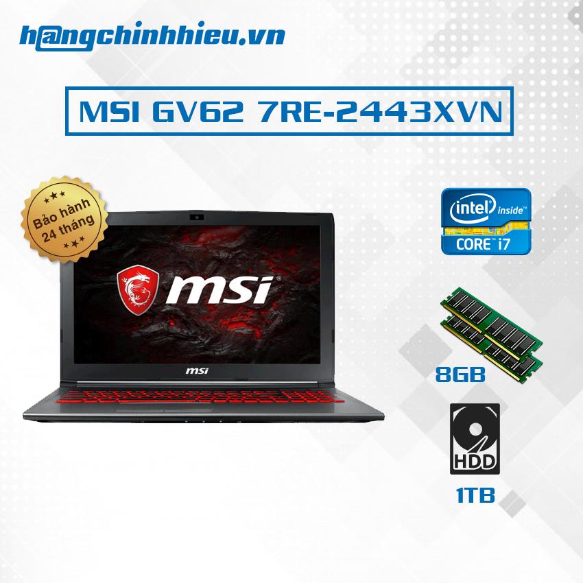MSI GV62 7RE-2443XVN Hàng phân phối chính thức - I7-7700HQ VGA NVIDIA GeForce GTX 1050Ti 1TB 15.6