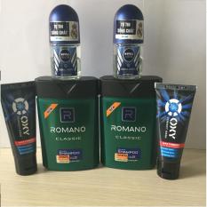 (NHH) Trọn bộ 6 Sản Phẩm Bao Gồm (2 Dầu Gội Đầu Romano (100g/chai), 2 Lăn khử mùi Nivea (12ml/chai), 2 Sữa rửa mặt OXY (25g/tuýp)