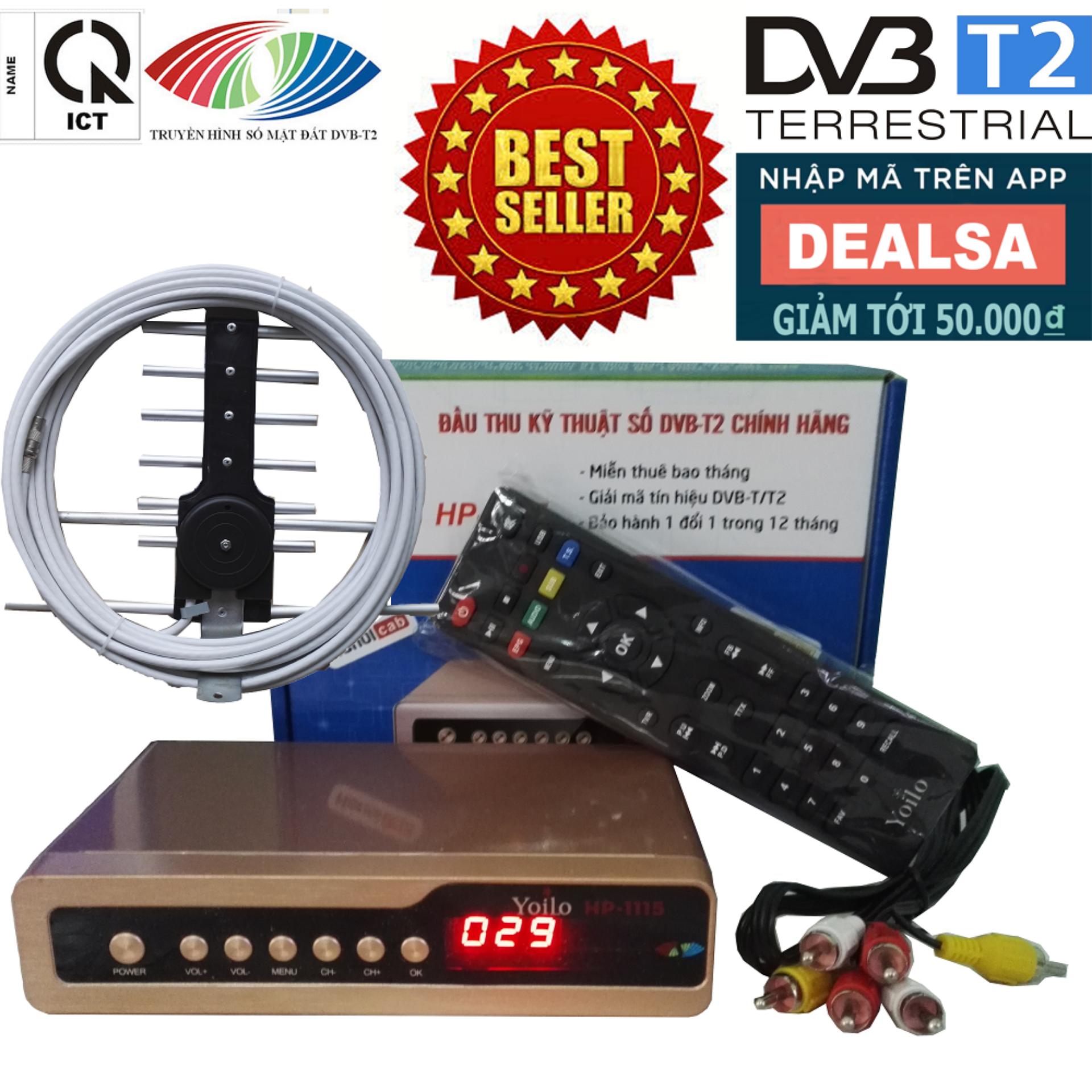 Bộ đầu thu kỹ thuật số DVB-T2/HP-1115 kèm Bộ Anten thông minh + 12m dây cáp đồng trục