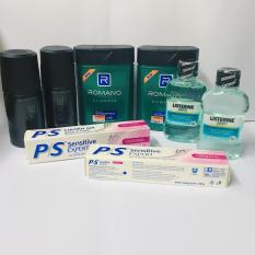 (NHH) Trọn bộ 8 Sản Phẩm Bao Gồm (2 Dầu Gội Đầu Romano (100g/chai), 2 Xịt khử mùi AXE (50ml/chai), 2 Kem đánh răng P/s (30g/tuýp + 2 Nước súc miệng Listerin 80ml)