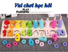 Bộ đồ chơi ghép chữ số, bộ đếm, hình khối và màu sắc bằng gỗ