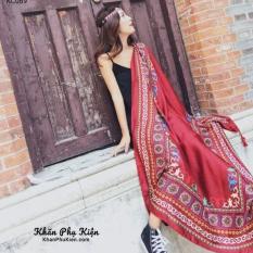 Khăn Choàng Cổ Họa Tiết Viền Thổ Cẩm Màu Đỏ – Cotton Viscose – 180x100cm – Mã KC069