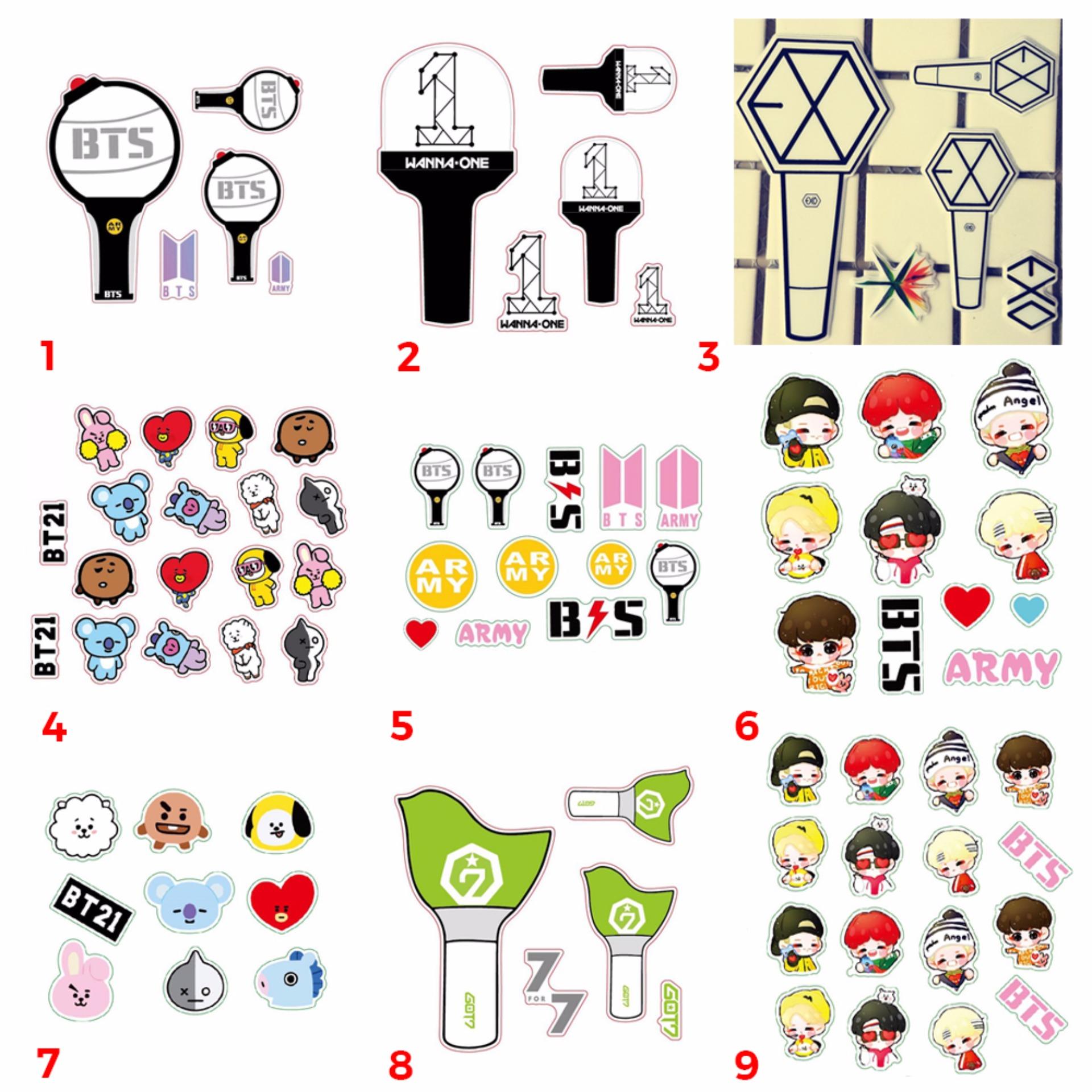 Sticker 3D Wanna One, BTS, BT21, GOT7, EXO dán điện thoại máy tính