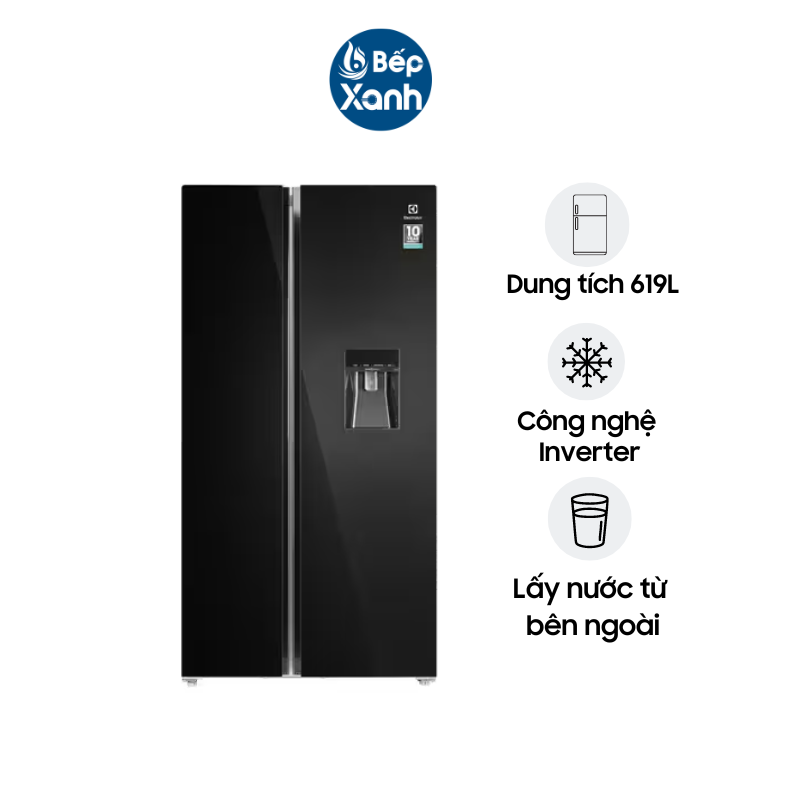 Tủ lạnh Side by side 619 lít Inverter Electrolux ESE6645A-BVN – Kính đen – Tính năng TasteGuard khử mùi hiệu quả – Hàng chính hãng