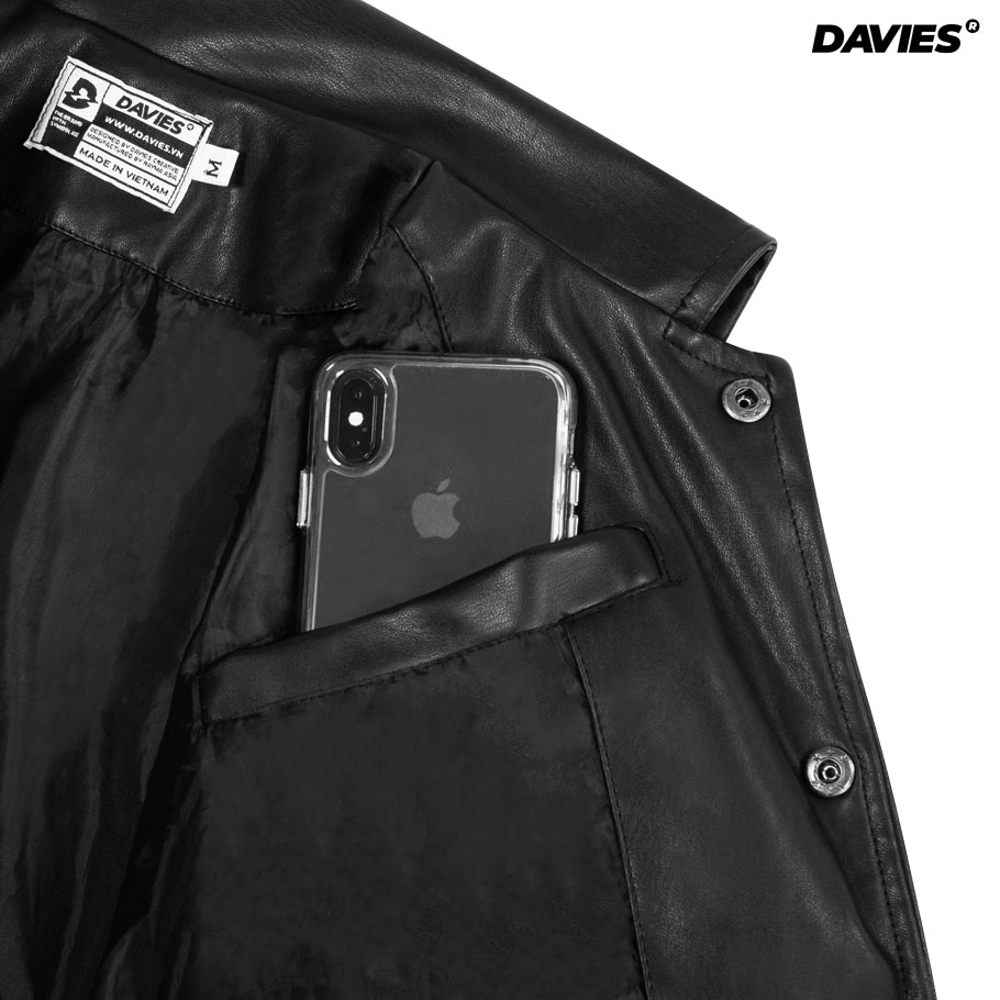 Áo khoác da nữ dáng ngắn local brand Davies Leather Cropped Varsity Jacket